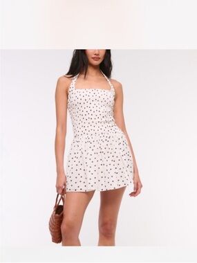 NWT Abercrombie & Fitch White Mini Dress with Black Polka Dots